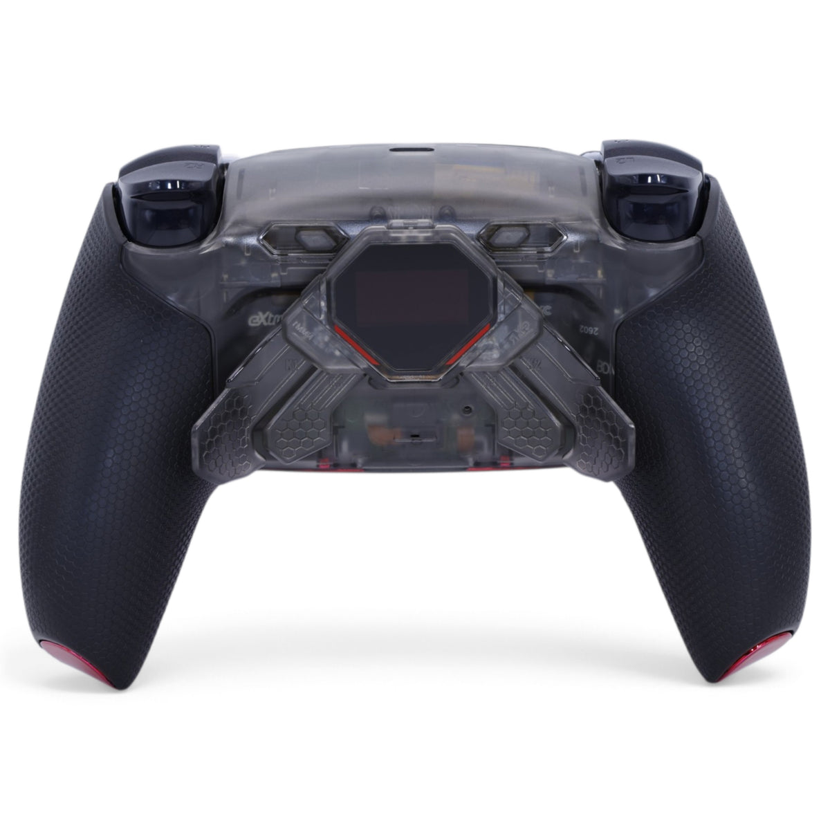 LOU II Style PS5 Pro Controller mit TMR-Sticks – Rückansicht mit vier Paddles und OLED-Display
