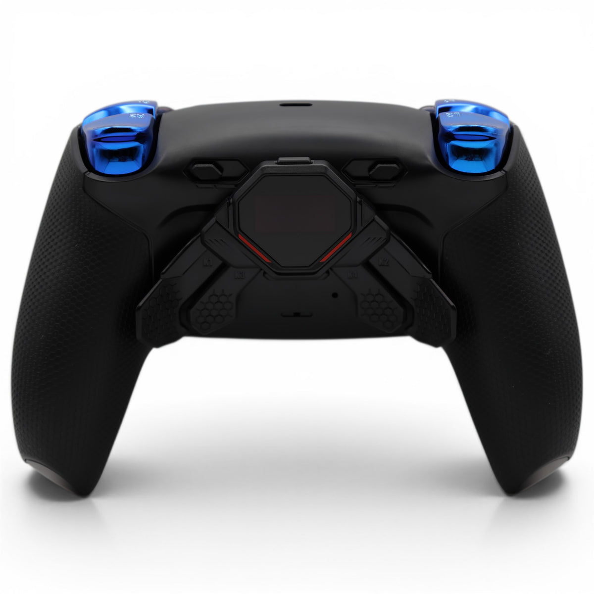 Mixed Colors PS5 Pro Controller mit TMR-Sticks – Rückansicht mit vier Paddles und OLED-Display