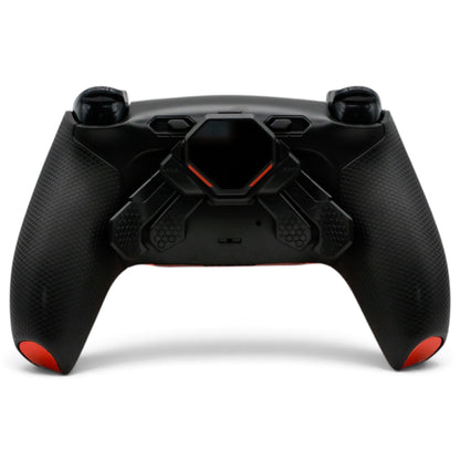 Red Skull PS5 Pro Controller mit TMR-Sticks – Rückansicht mit vier Paddles und OLED-Display