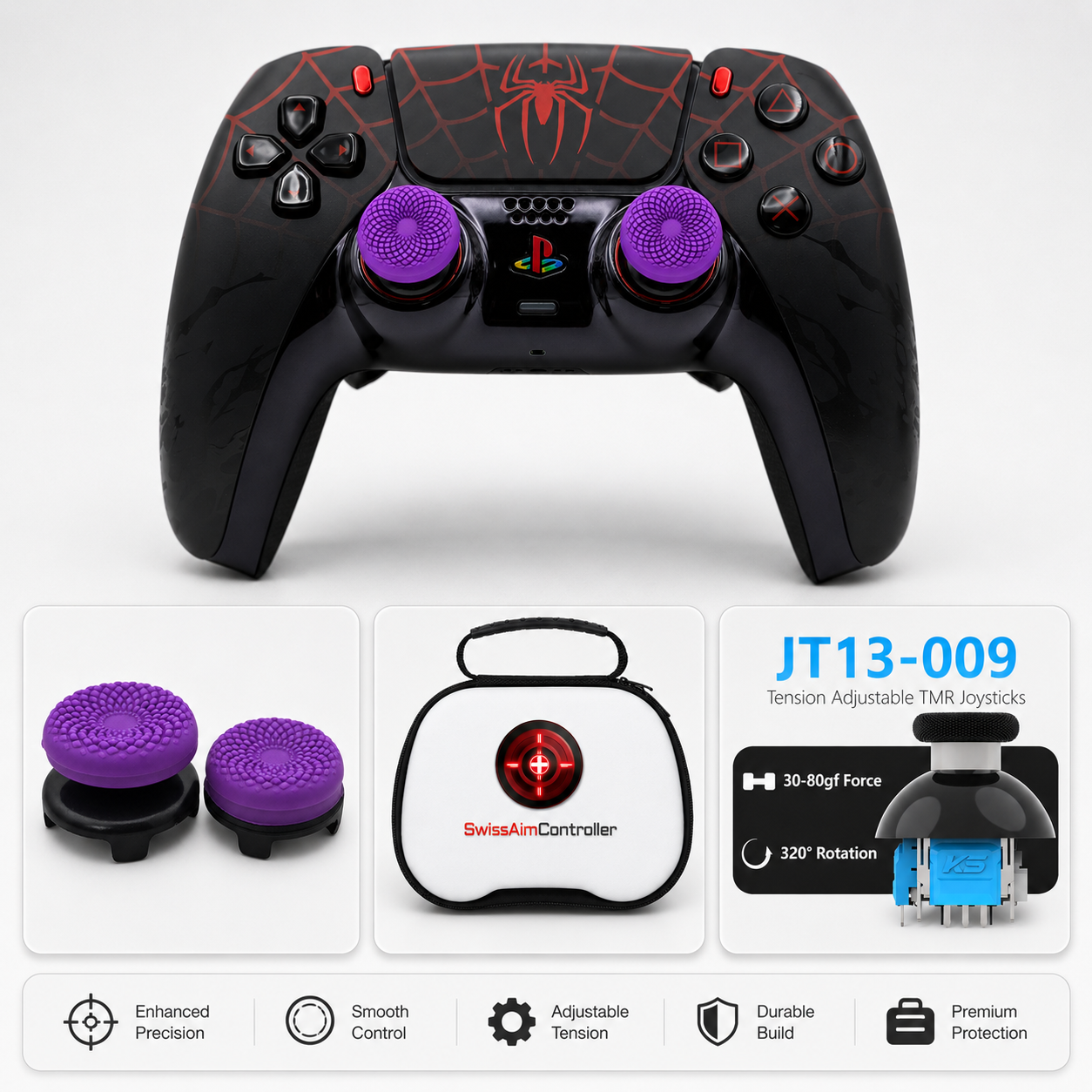 Spider JT13-009 Custom PS5 Scuf Controller mit K-Silver TMR-Sticks – SwissAimController Schweiz