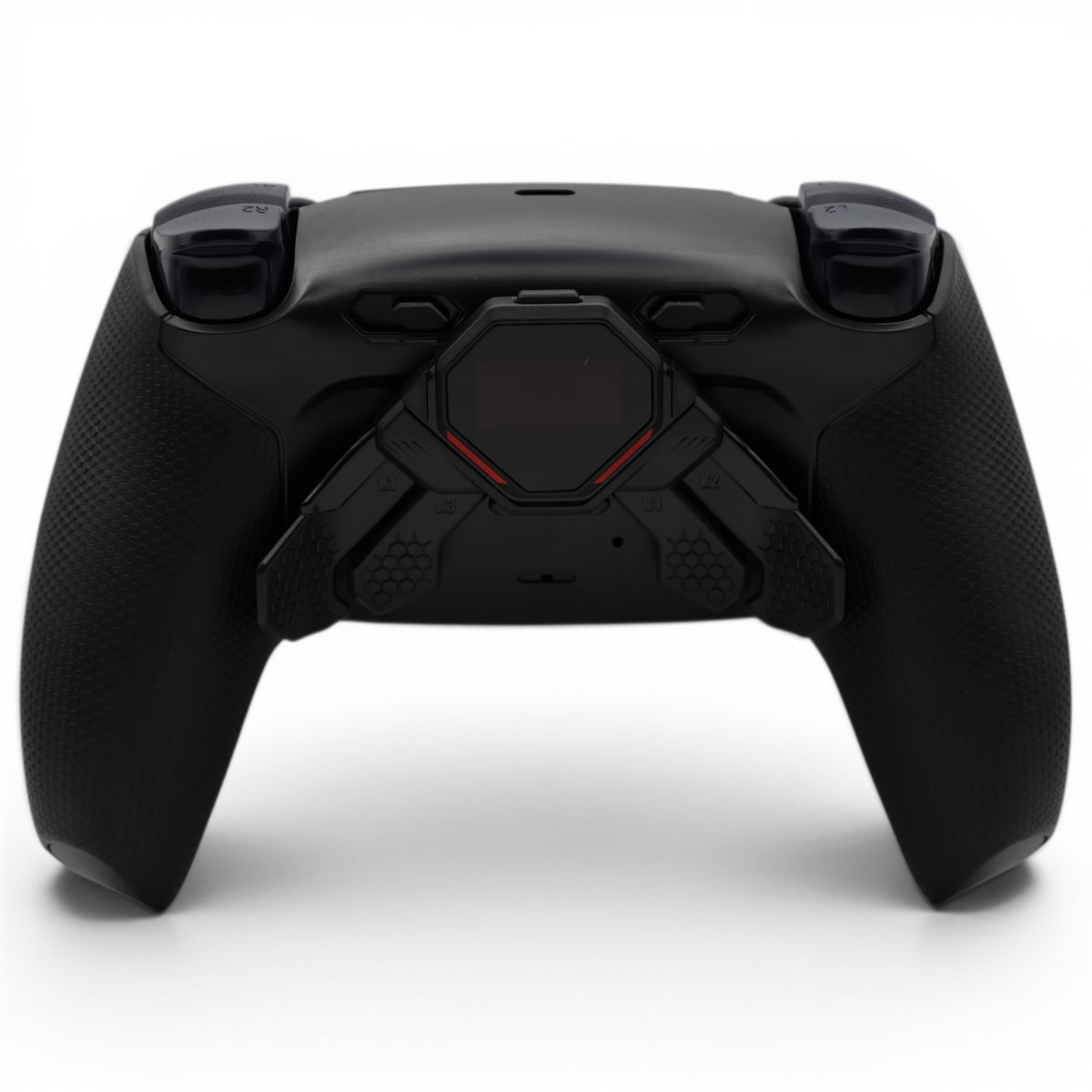 Spider PS5 Pro Controller mit TMR-Sticks – Rückansicht mit vier Paddles und OLED-Display