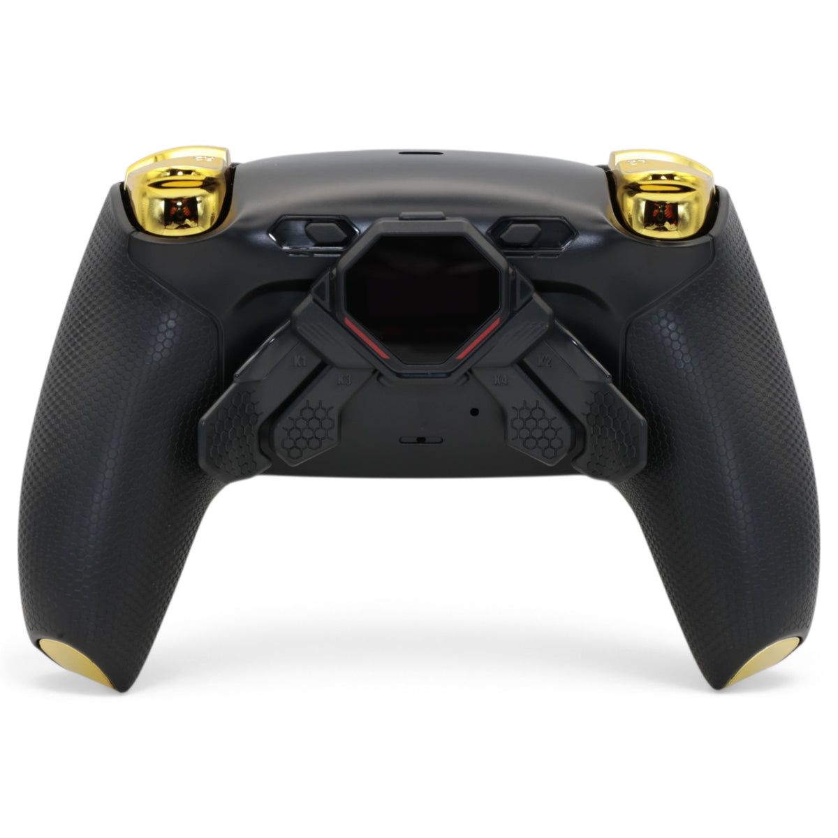 Wukong Gold Leicht PS5 Pro Controller mit TMR-Sticks – Rückansicht mit vier Paddles und OLED-Display