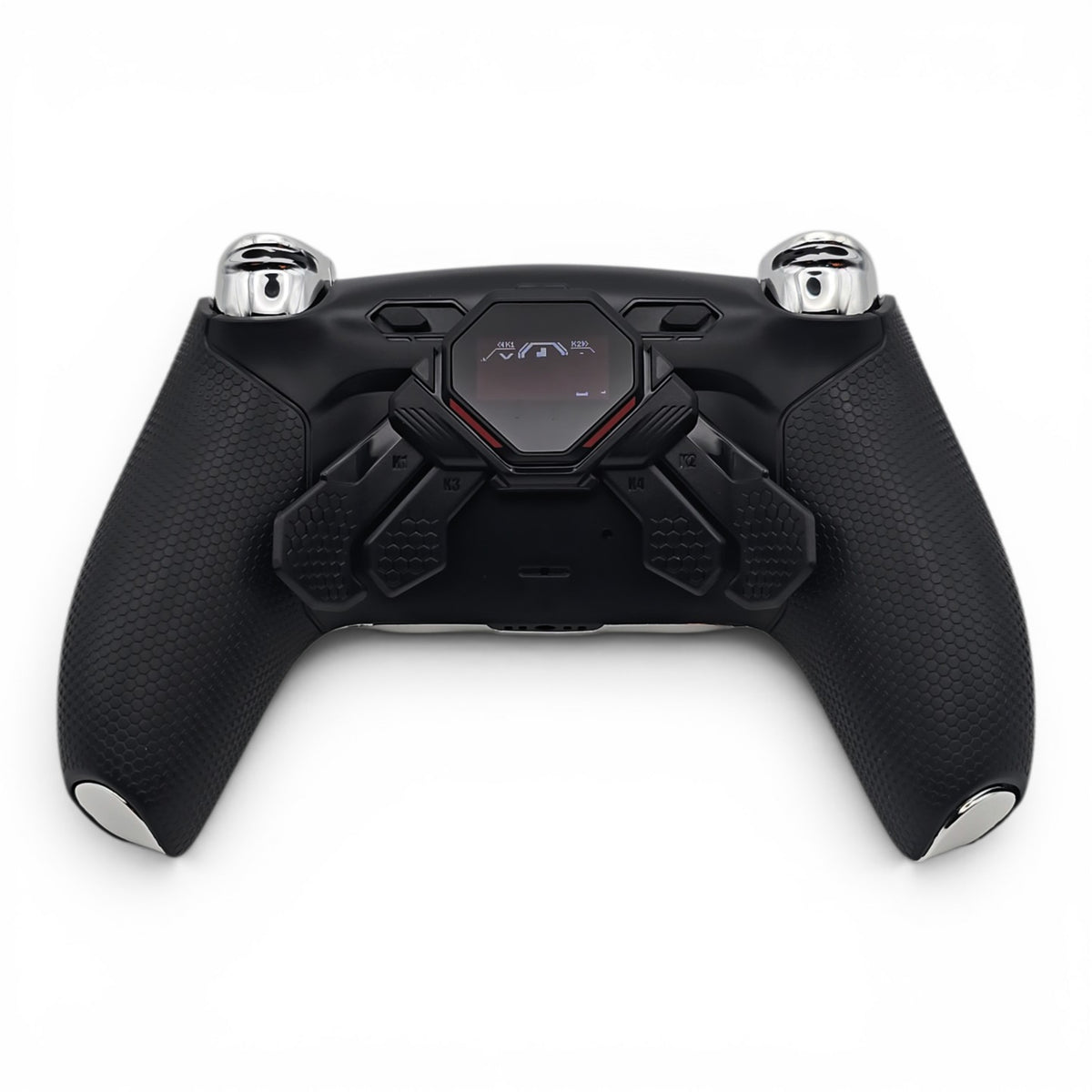Wukong JT13-009 PS5 Pro Controller mit TMR-Sticks – Rückansicht mit vier Paddles und OLED-Display